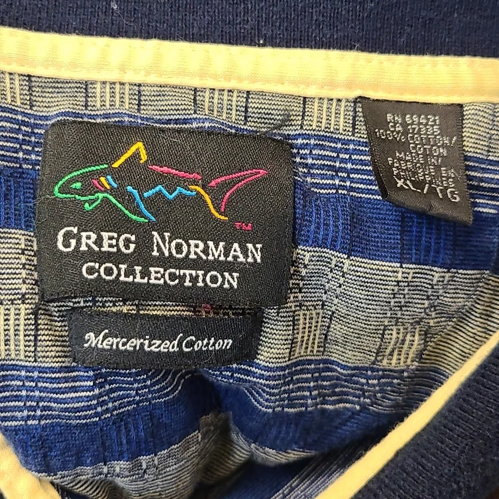 Greg Norman Collection Mercerized Cotton Striped Shark Logo Golf Polo Shirt XL - Picture 4 of 5